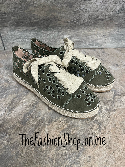 Cally khaki cut out espadrille trainers sizes 3-8 (36-41)