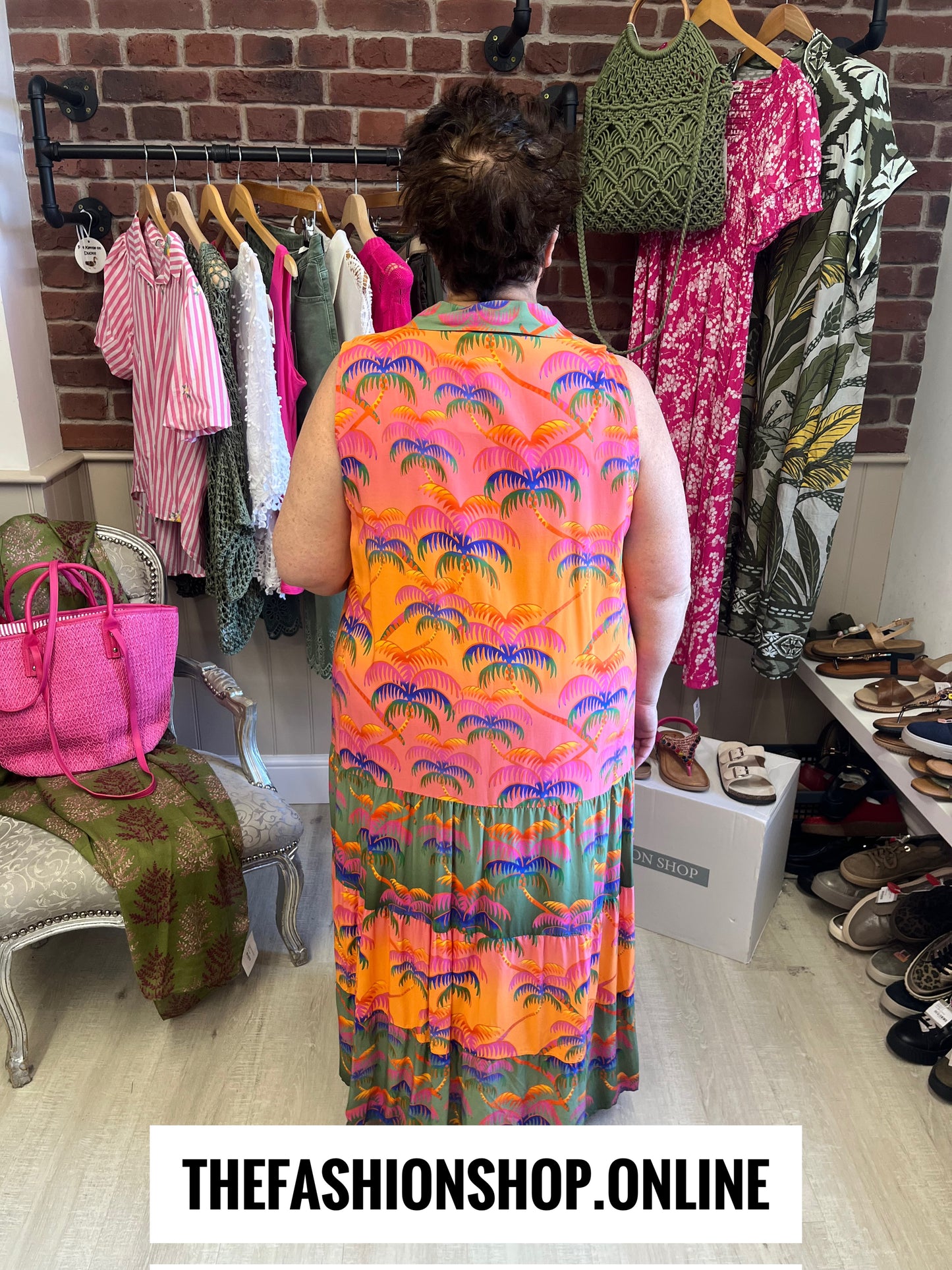Mandy colourful palm tree summer dress 14-20