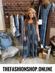 Gracie navy paisley print dungarees 10-16