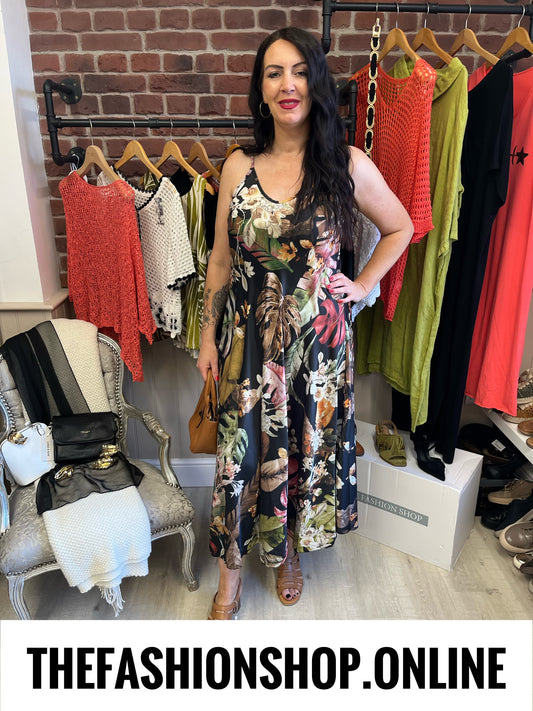 Macie tropical leaf strappy dress 10-16