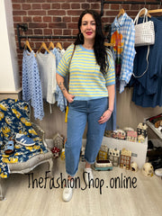 Lola blue and yellow wool mix knitted top 10-16