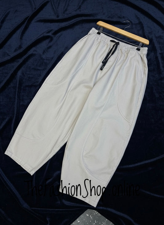 Lydia beige cropped stitch trousers 10-16