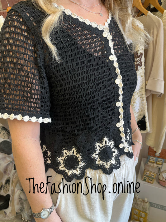 Helena black with cream crochet button top 8-12
