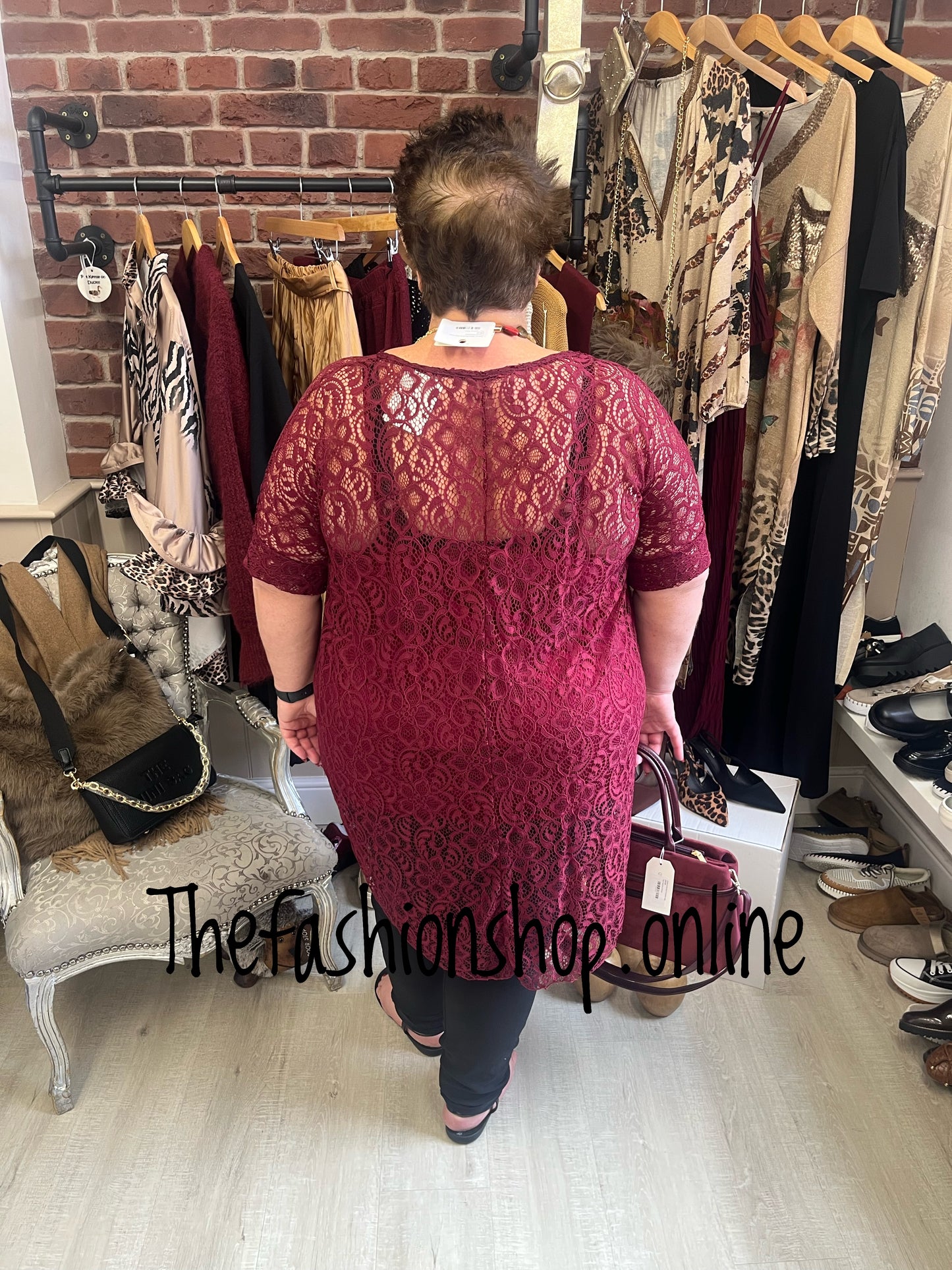 Luna wine high low lace top with vest 16-22