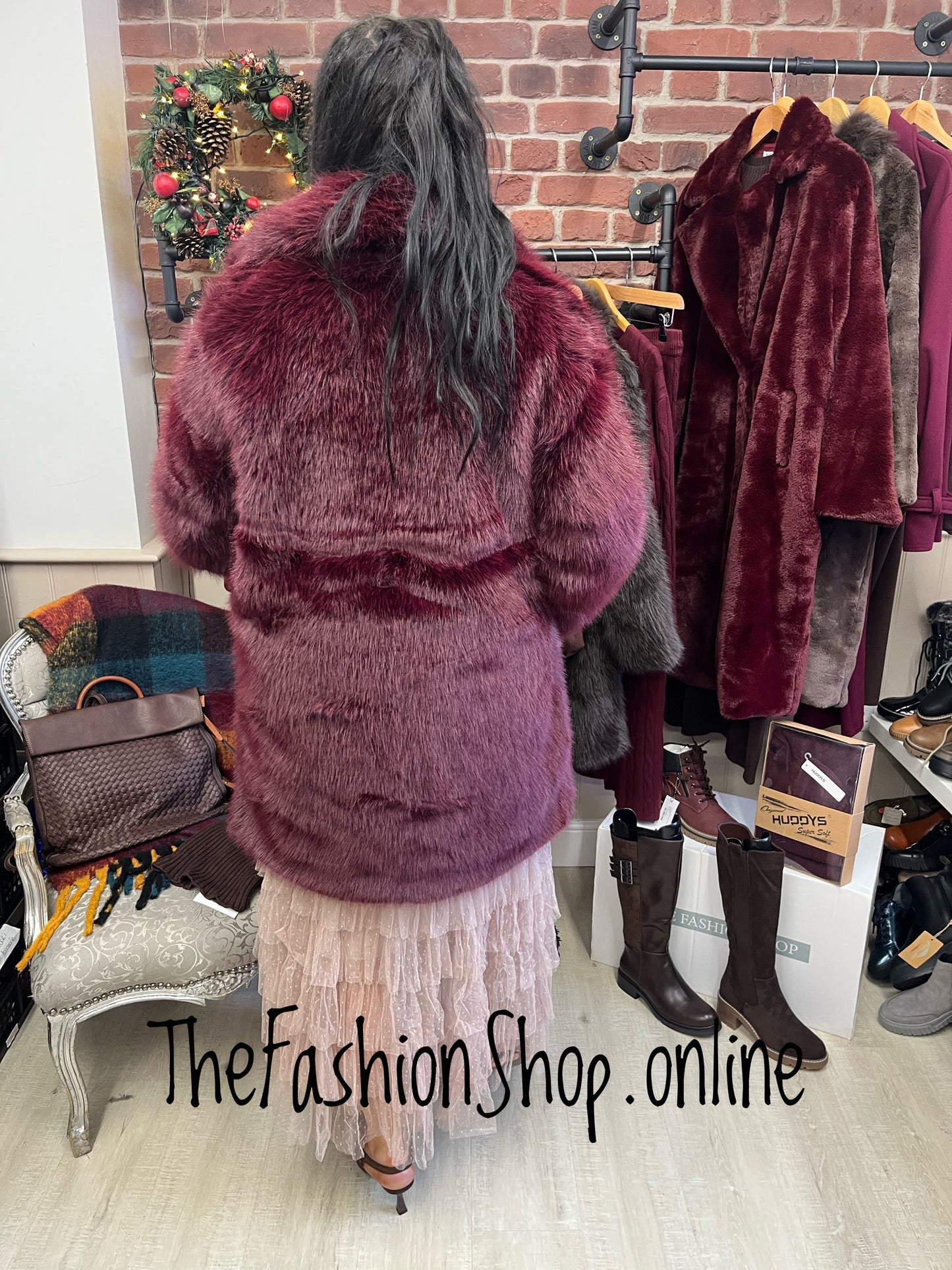 Samantha Wine Faux Fur Coat 12,14,16