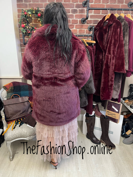 Samantha Wine Faux Fur Coat 12,14,16