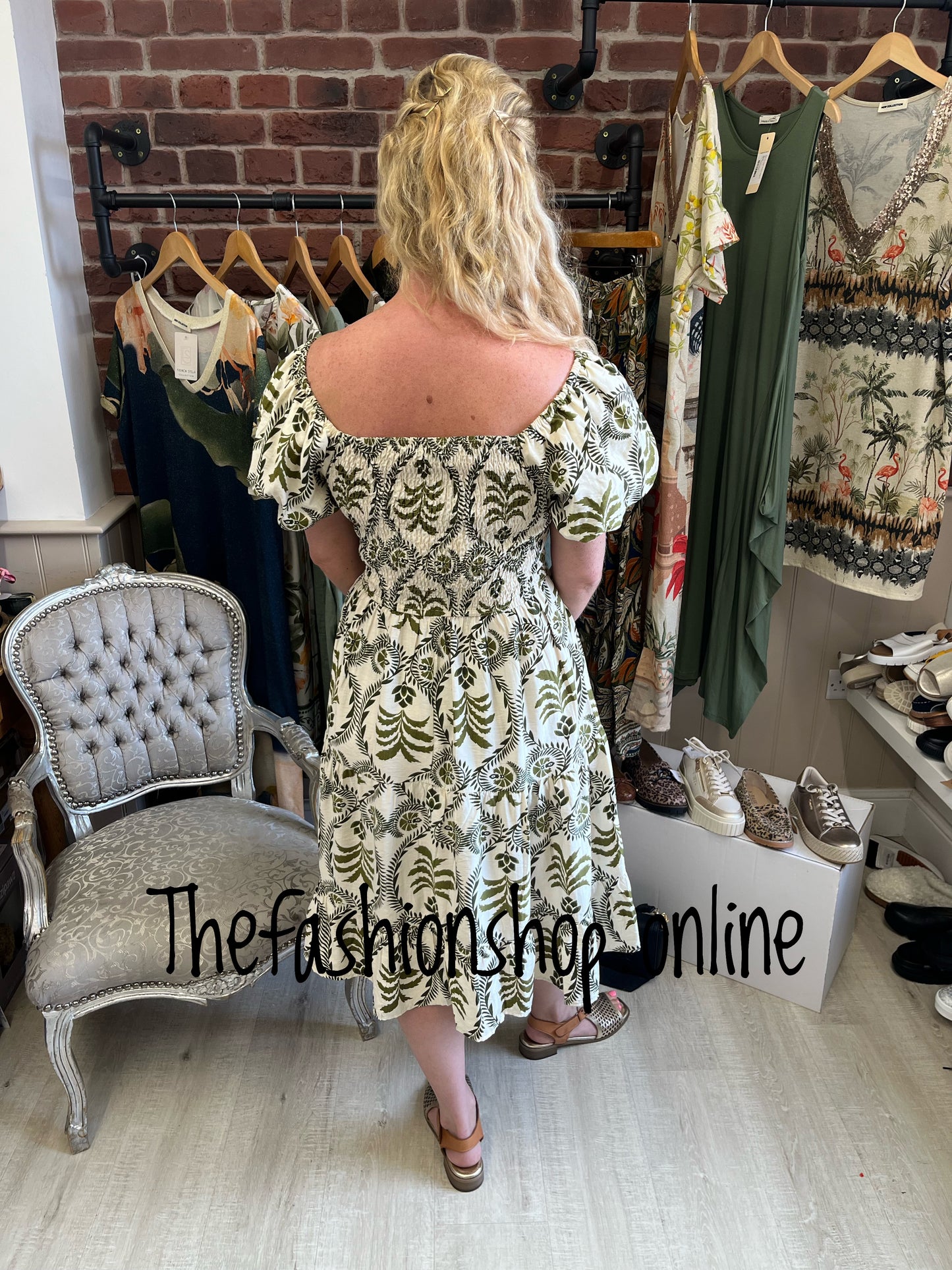 Darcy khaki and cream midi dress sizes 8, 10 and 12