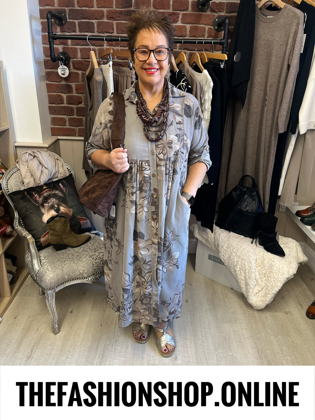 Callie mocha floral needle cord dress 14-18
