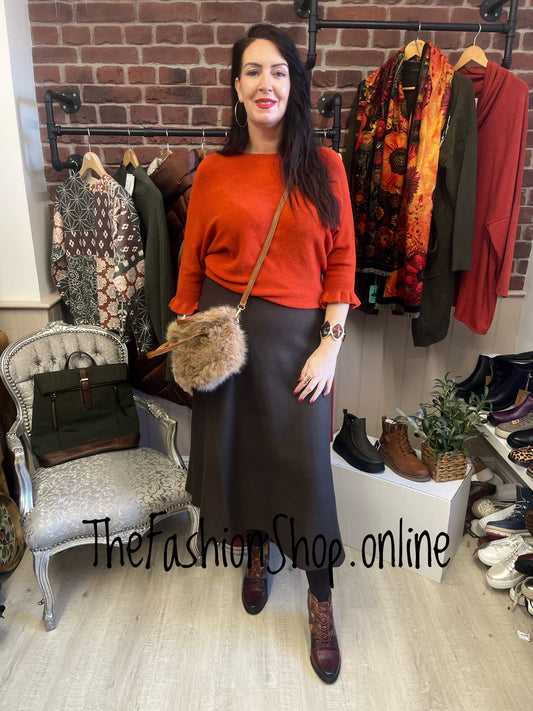 Norah burnt orange jumper with frill sleeve 8-16