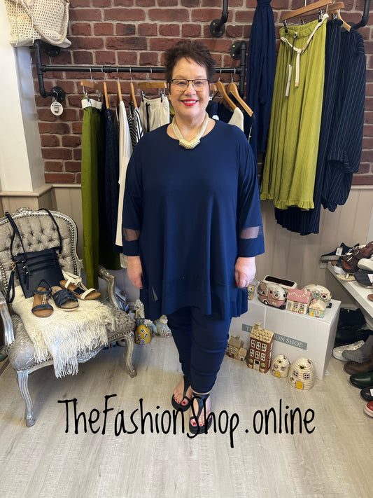 Mandy navy tunic with mesh hem 16-22