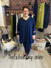 Mandy navy tunic with mesh hem 16-22