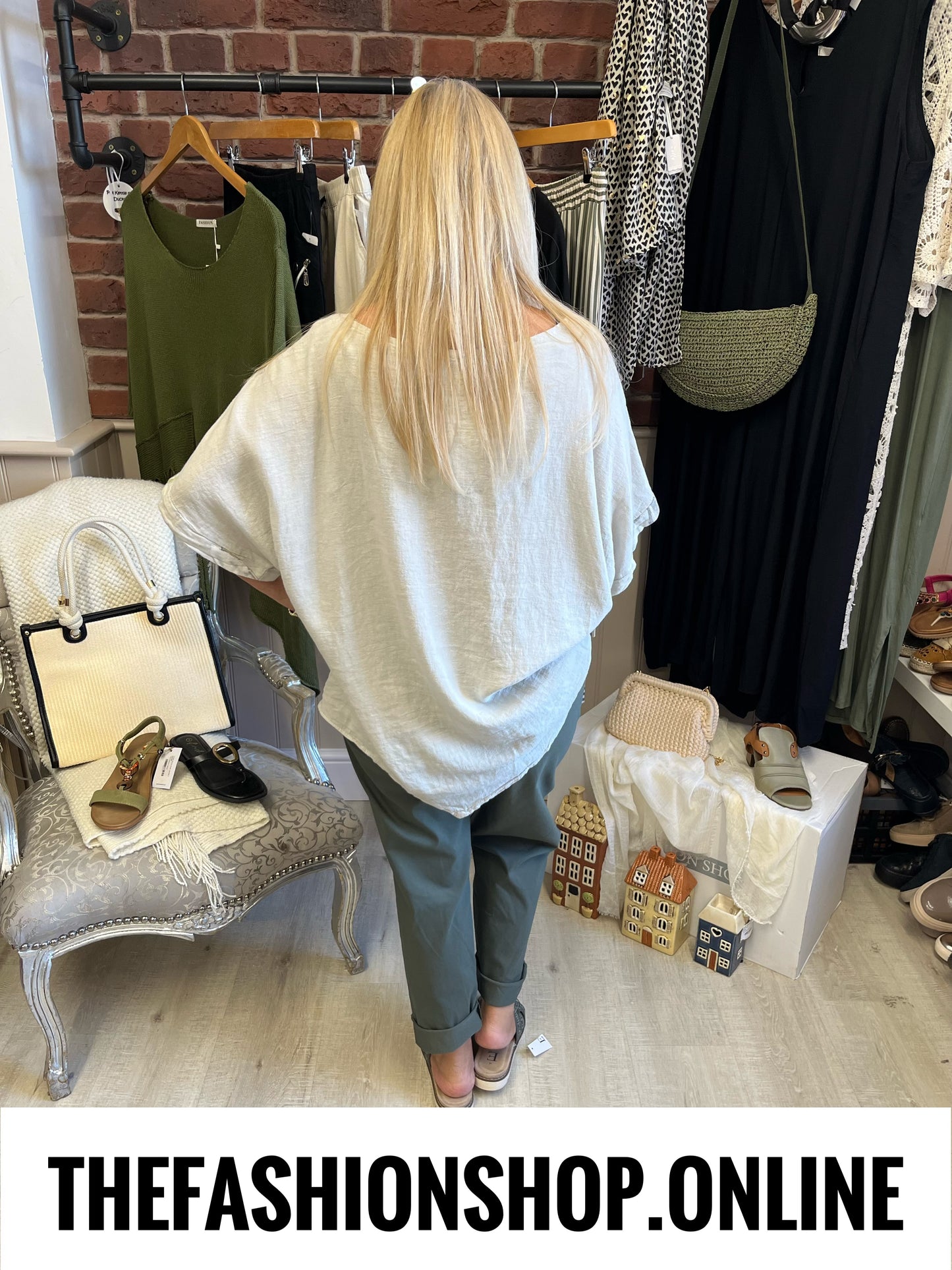 Monica stone linen mix top 14-20