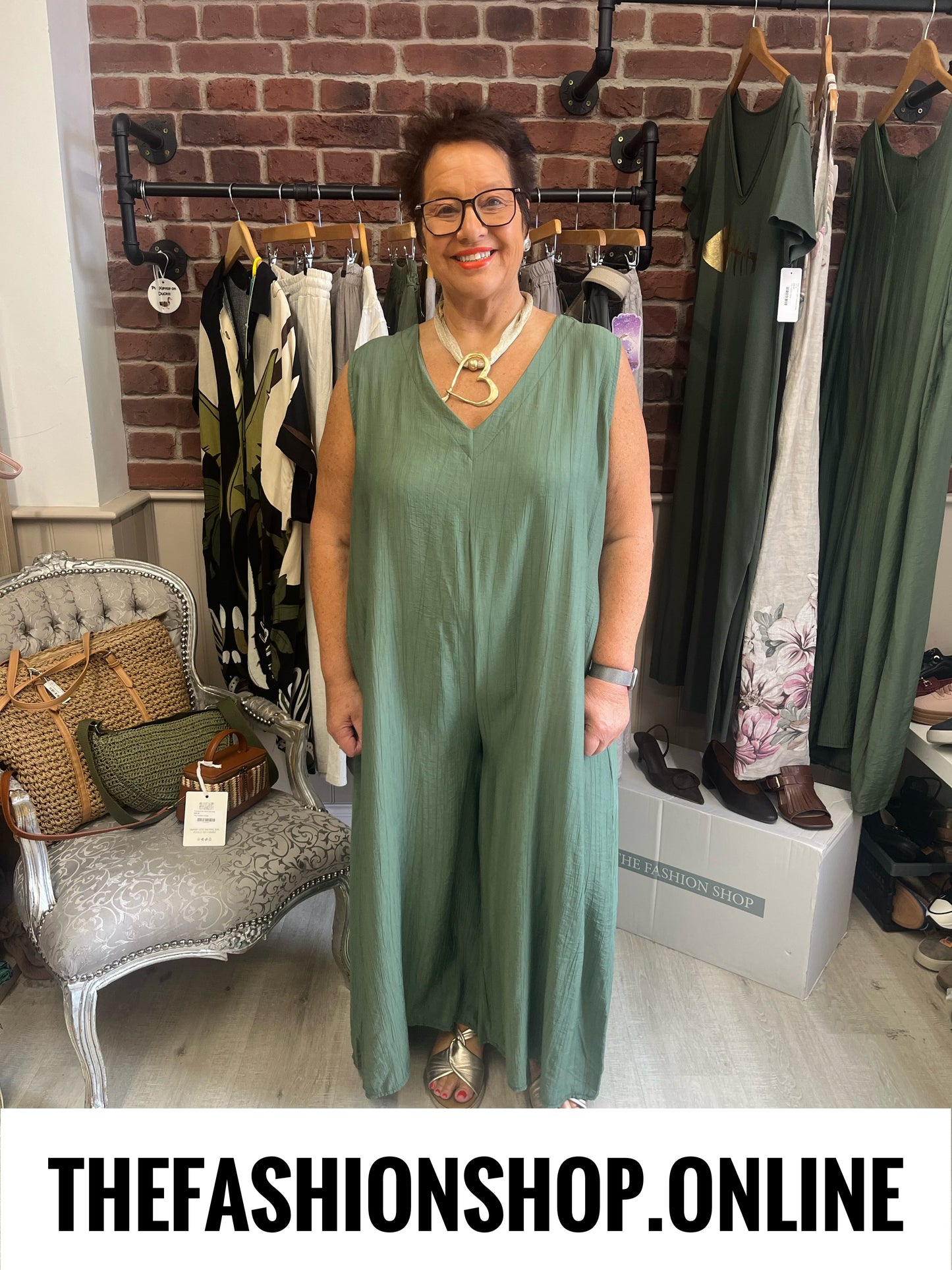Katelyn khaki open back jumpsuit 12-18