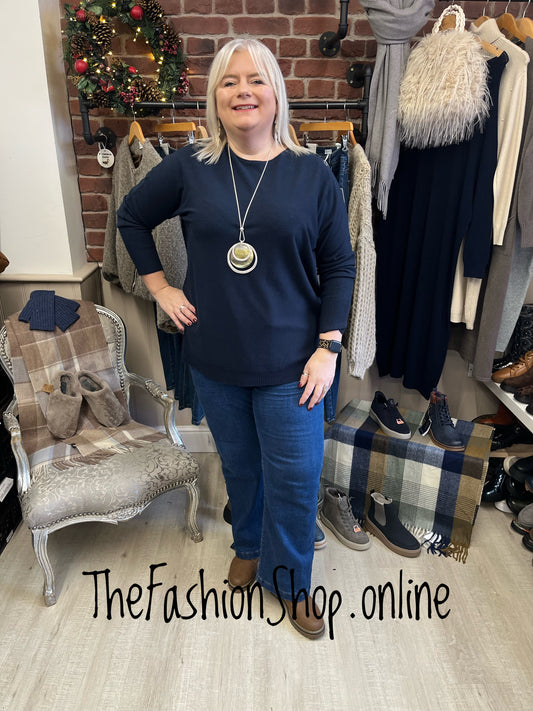 Hannah navy wool mix button back jumper 12-20