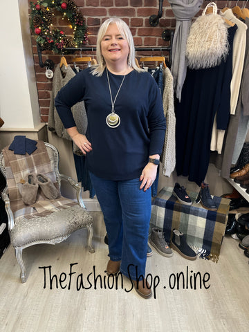 Hannah navy wool mix button back jumper 12-20