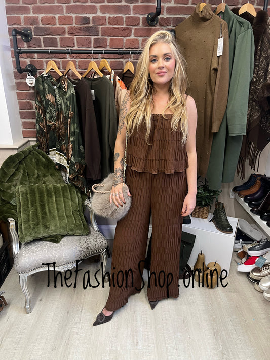 Hannah brown pin tuck jumpsuit 10-14