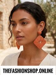 Orange Woven Raffia Earrings Ultra light