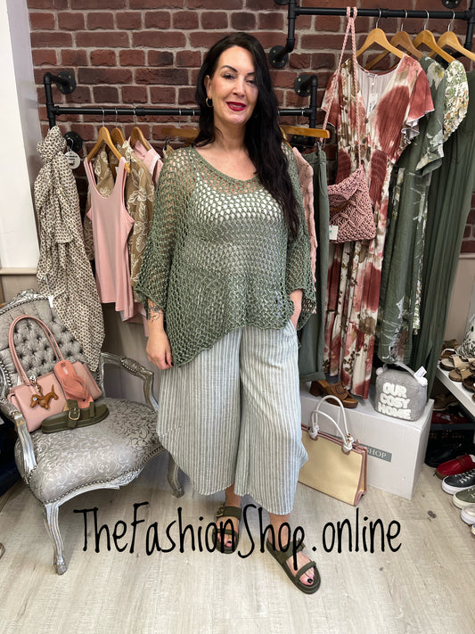 Bridget khaki pinstripe wide leg trousers 10-16