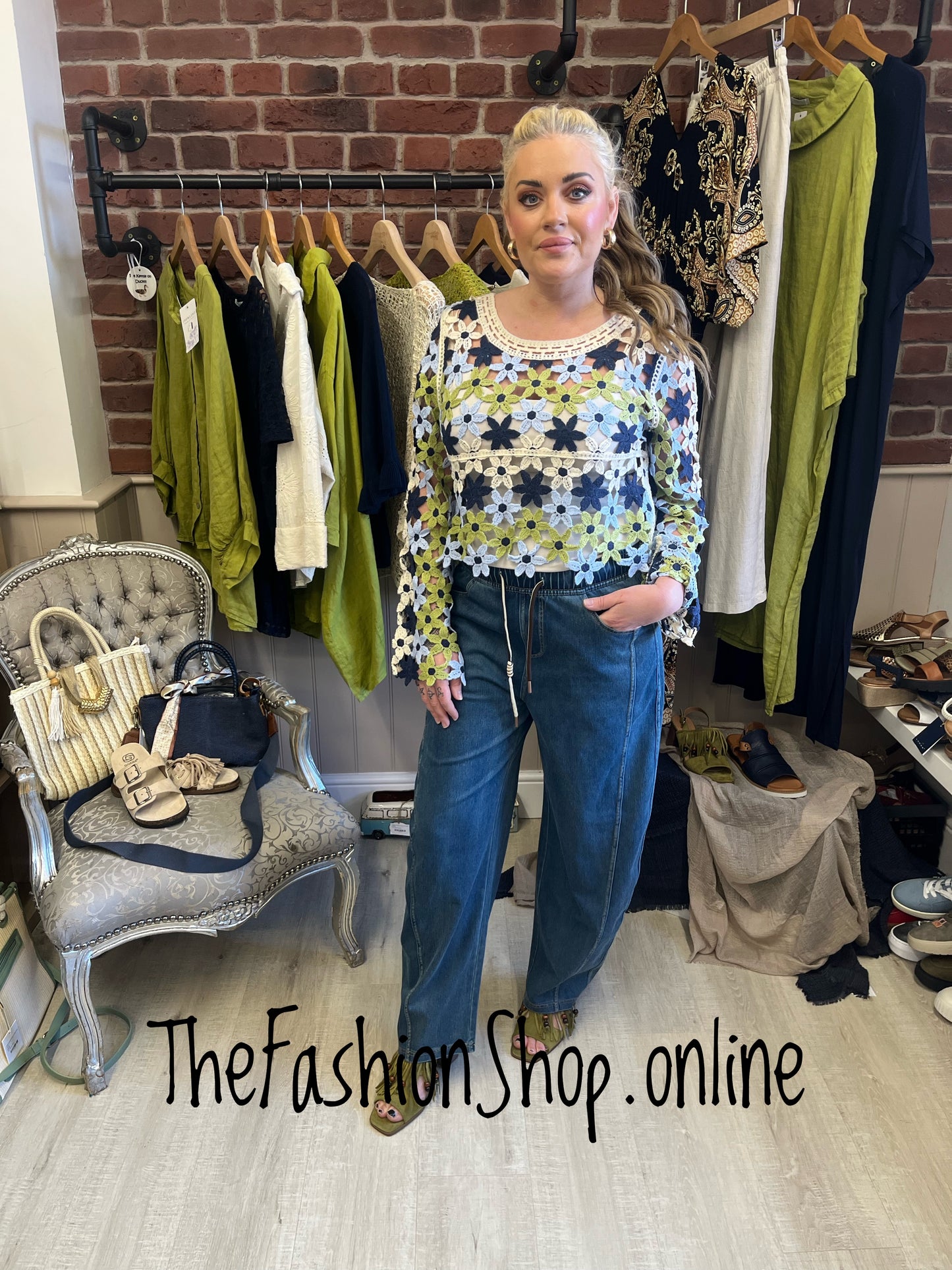 Lottie blue and green crochet top sizes 8 and 10-12