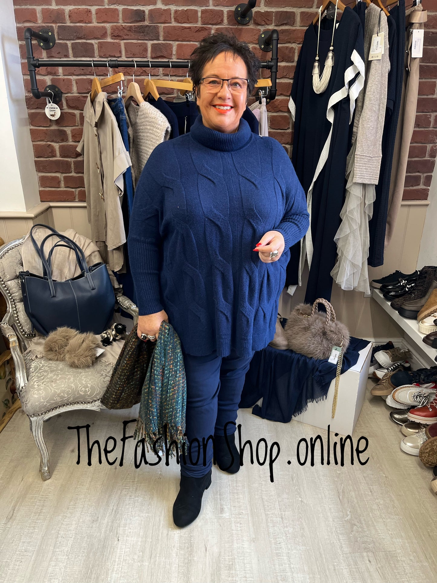 Amelia Navy cable knit polo jumper 12-22