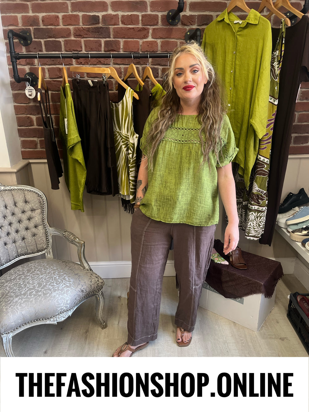 Bernie olive lace panel top 10-16