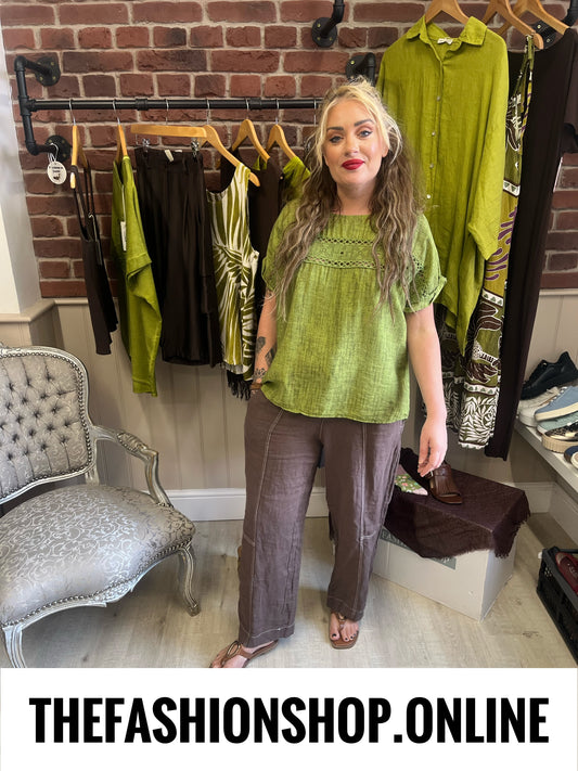 Bernie olive lace panel top 10-16