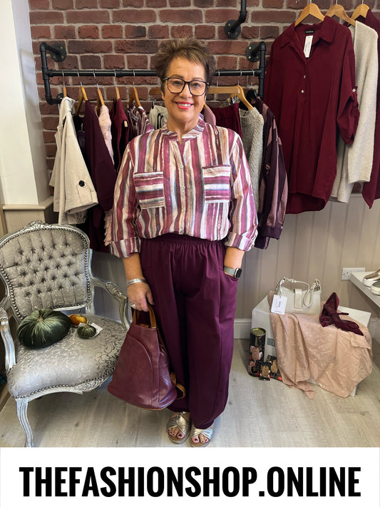Payton mulberry striped high low blouse 10-18