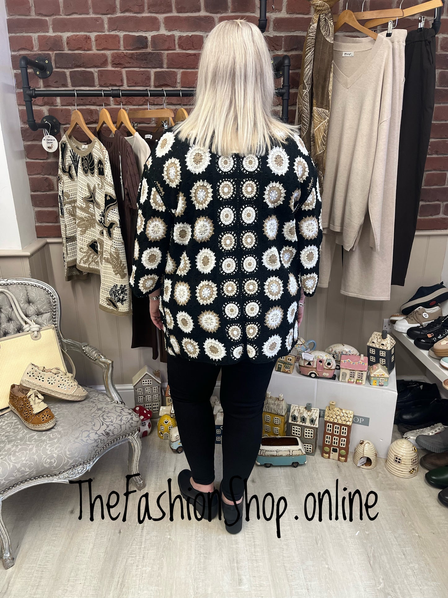 Emily black patterned crochet cardigan 14-22