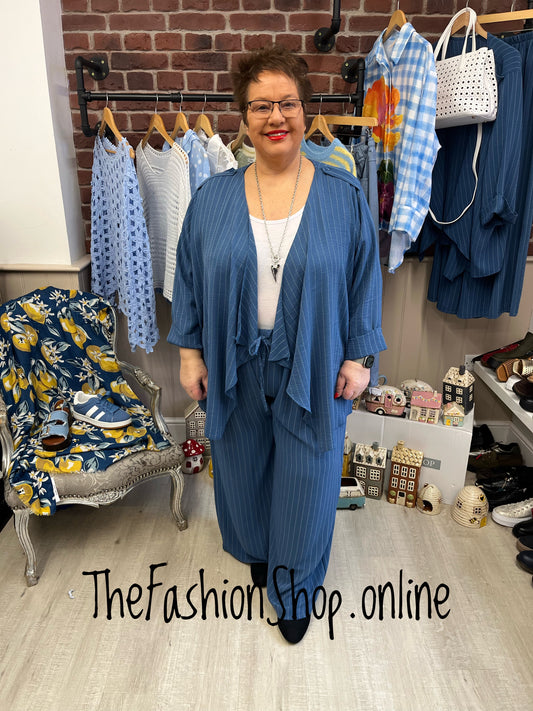 Chloe denim blue striped waterfall jacket 14-22