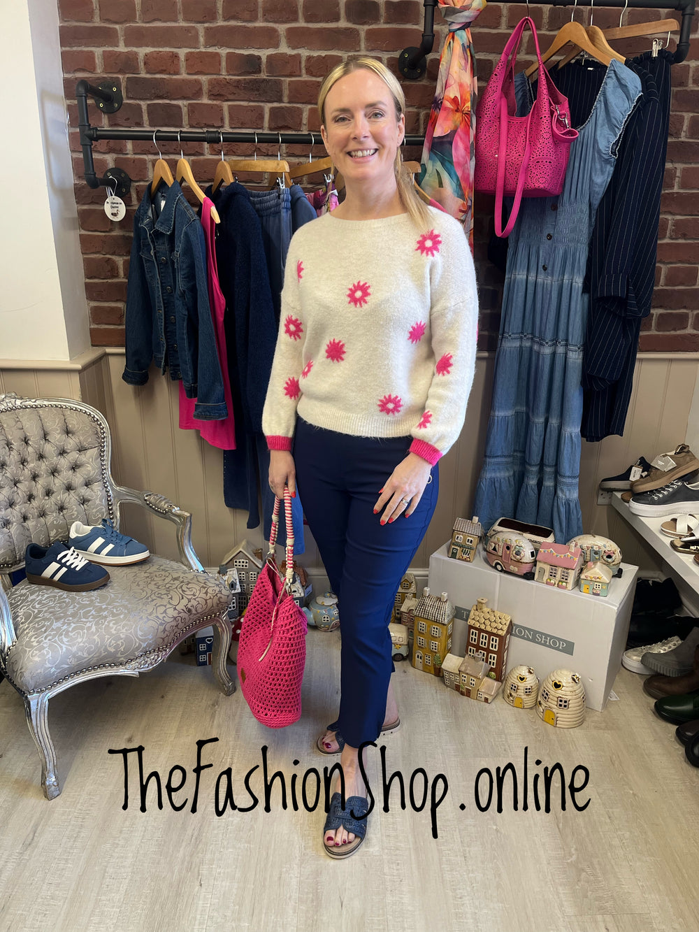 Kara hot pink and beige wool mix jumper 8-16