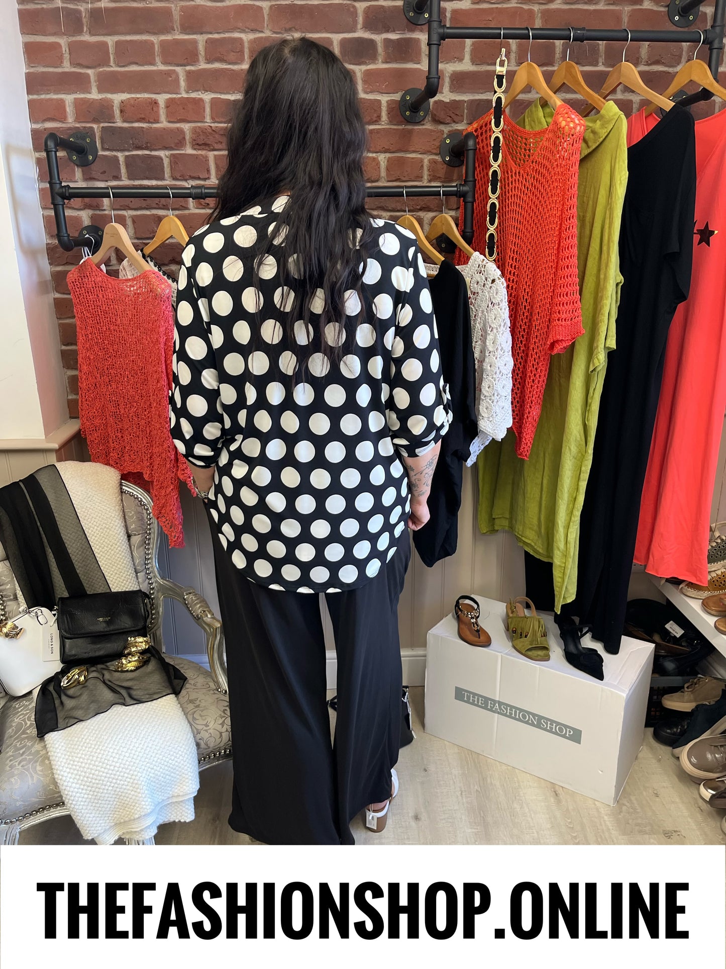 Jasmine Black and White Large Spot blouse 14-22