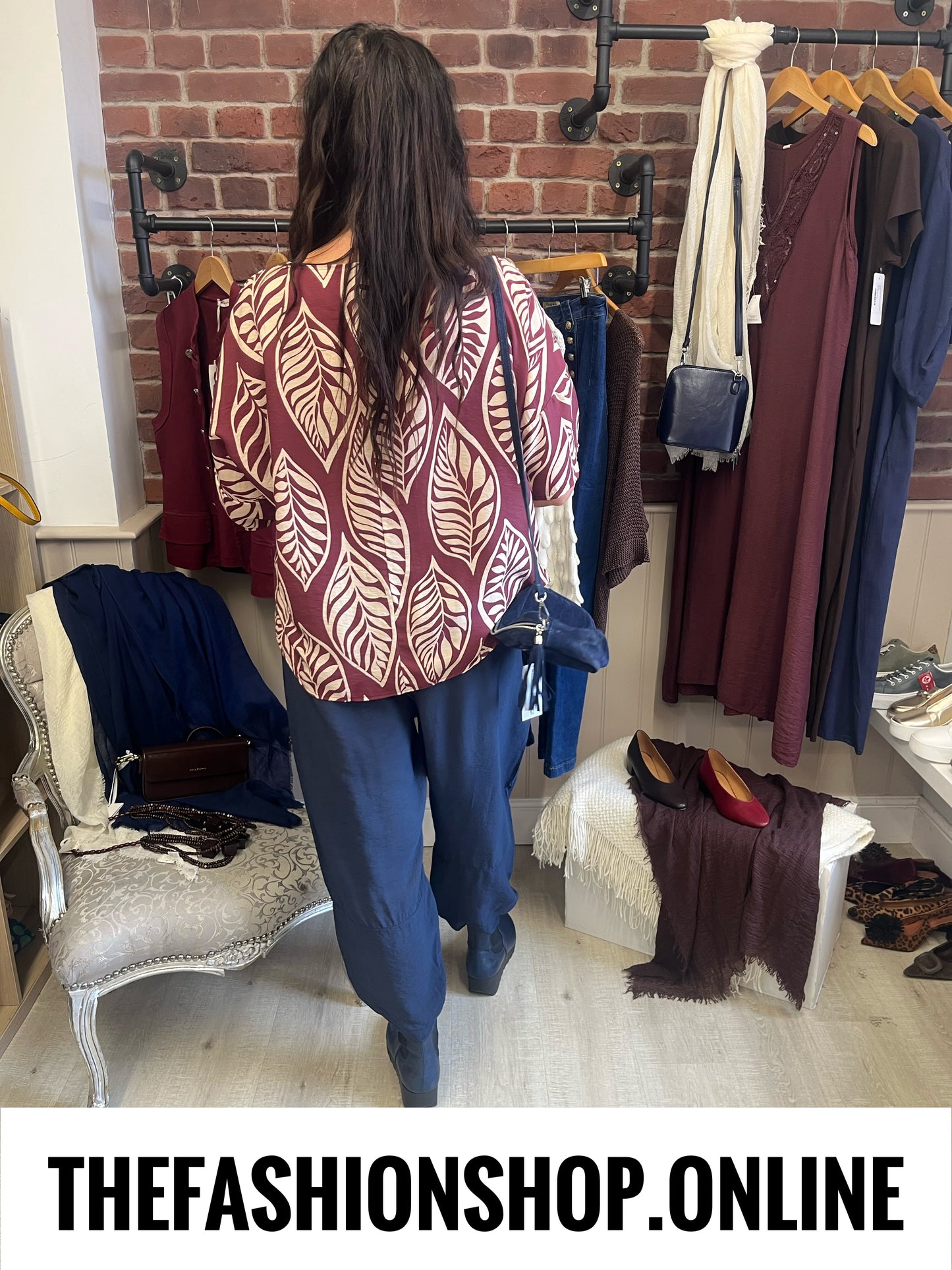 Nancy wine leaf print button top 14-20