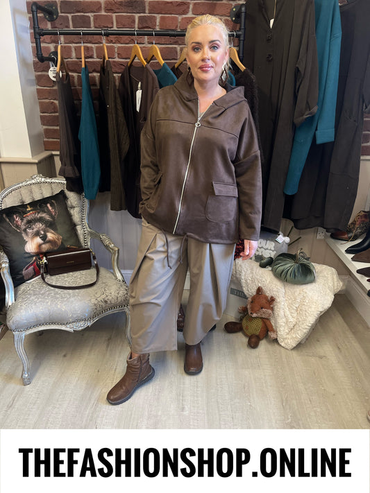 Darcie brown faux suede hooded jacket 14-20