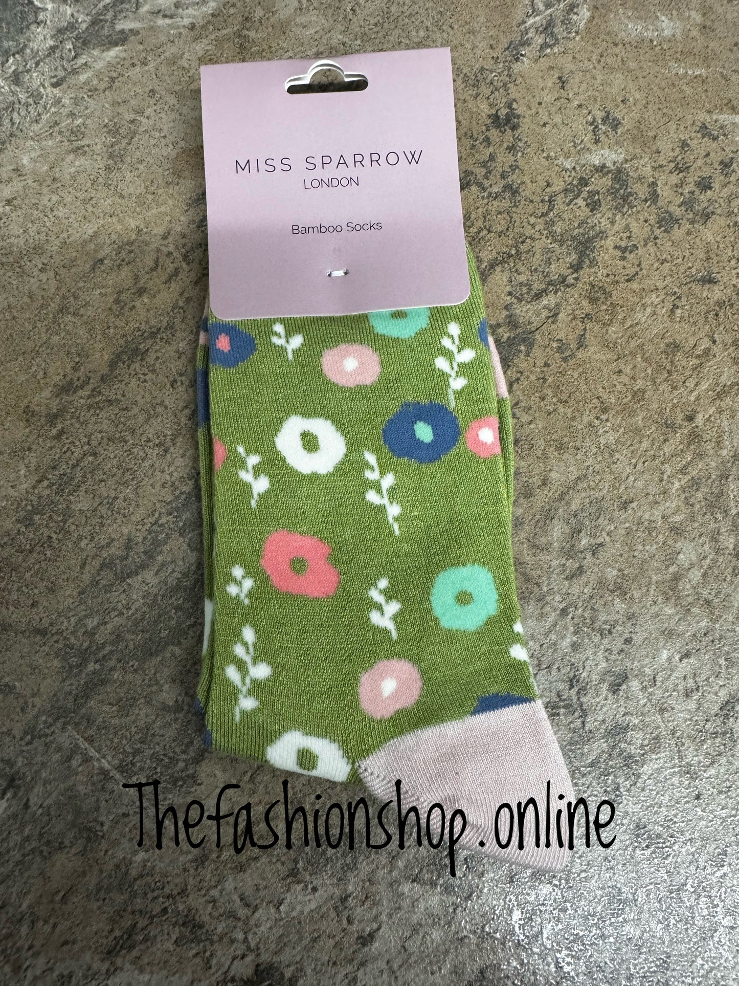 Miss Sparrow Green Floral Pattern Bamboo socks 3-7