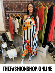 Deena black striped floral dress 12-20