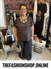 Della brown linen mix top 14-20