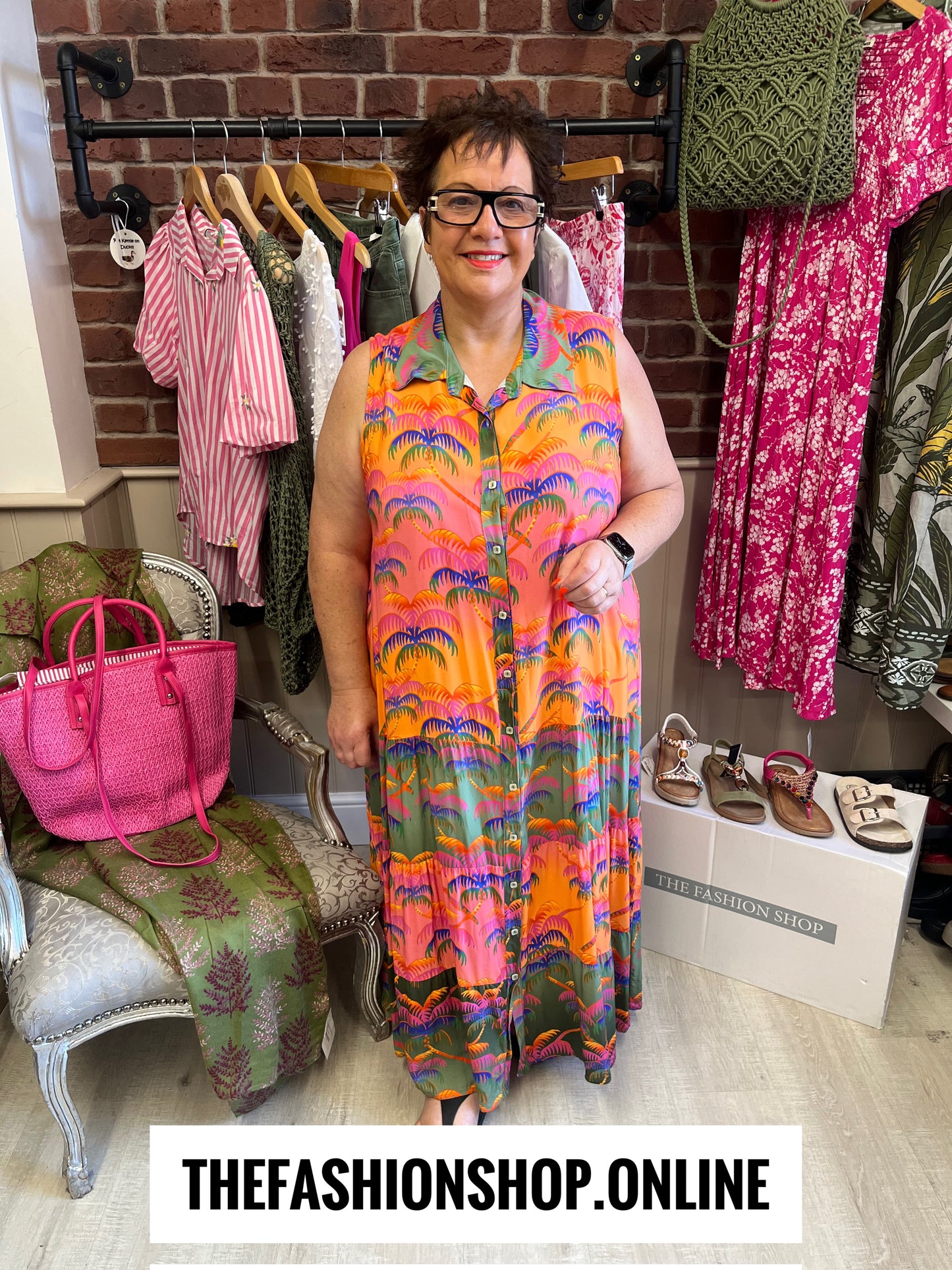 Mandy colourful palm tree summer dress 14-20