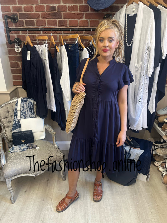 Lucy navy tiered angel sleeve dress sizes 10-16