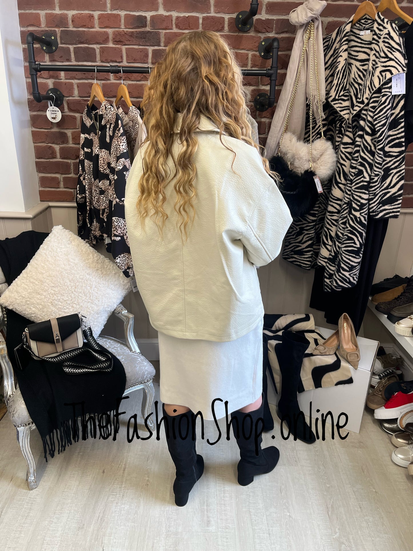 Jocelyn cream faux leather box jacket sizes 8-14 and 14-18