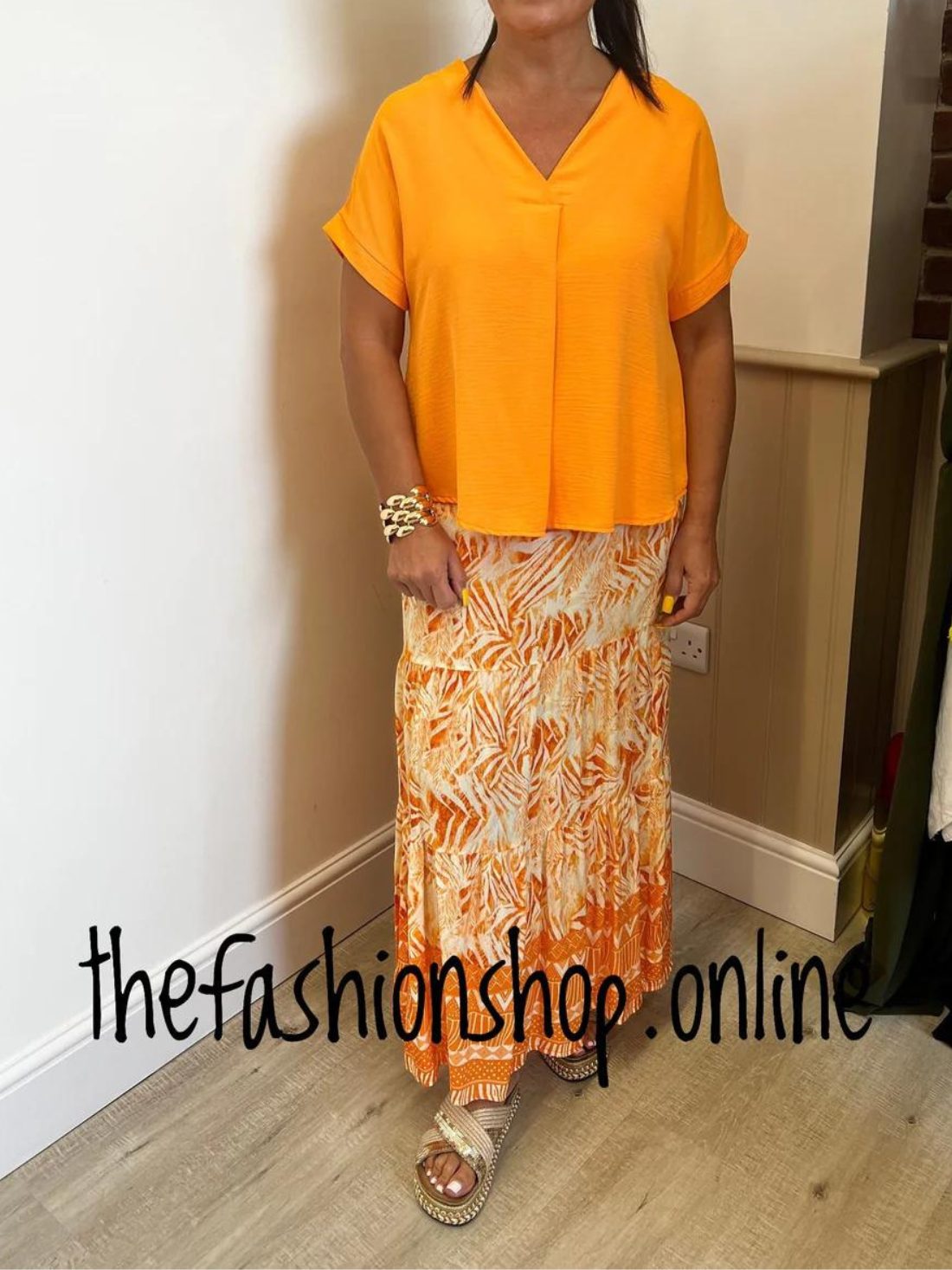 Orange and white tiered maxi skirt 8-14