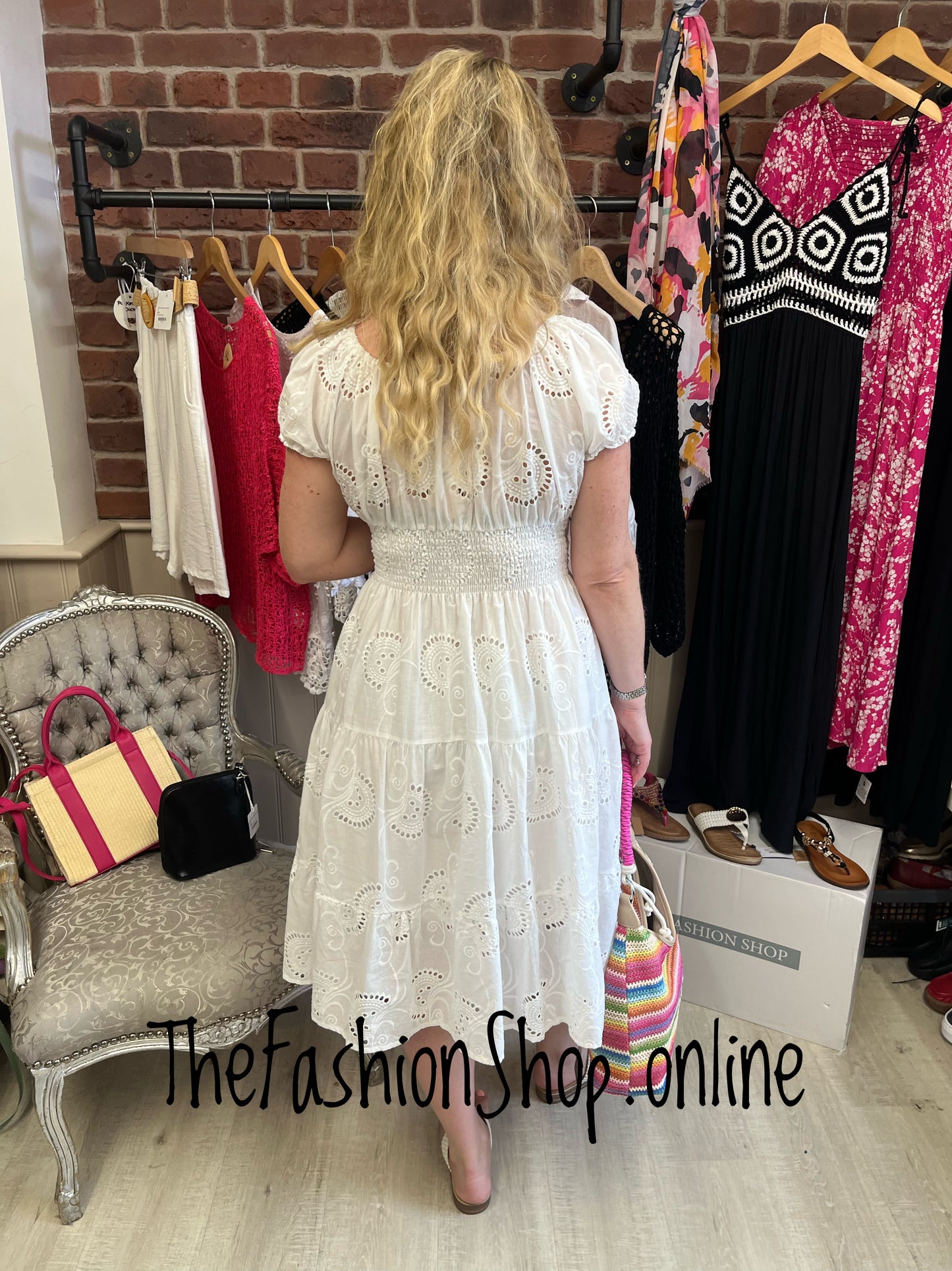 Avril white broderie Anglais gypsy midi dress 8-16