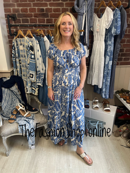 Lillie blue leaves gypsy maxi dress 8-18