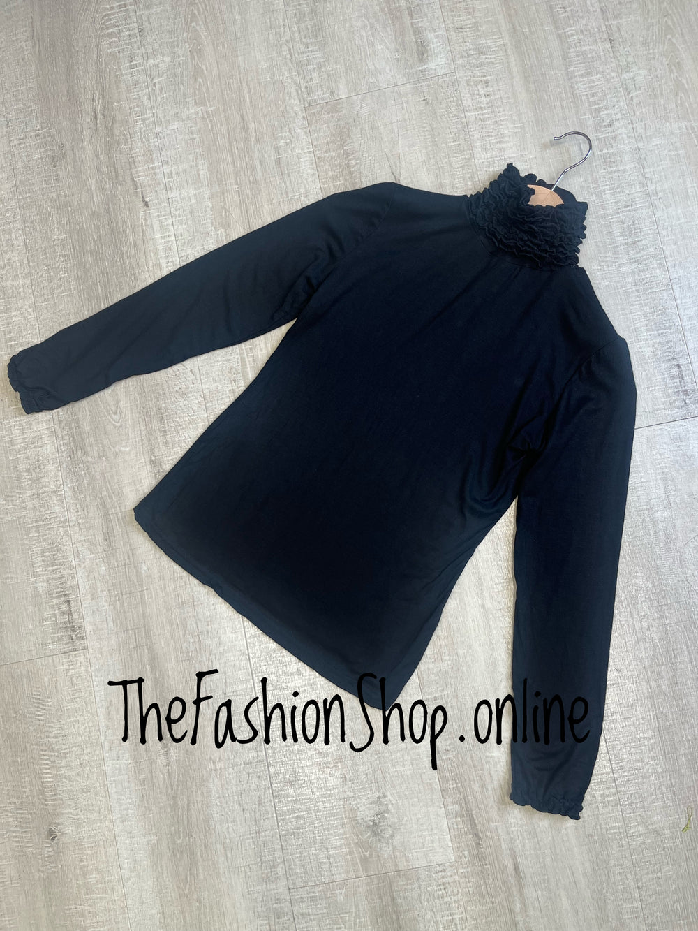 Heidi black ruffle neck polo top 8-10