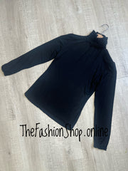 Heidi black ruffle neck polo top 8-10