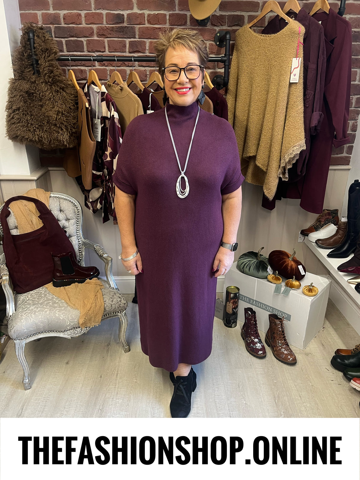Tiffany damson knitted dress 10-16