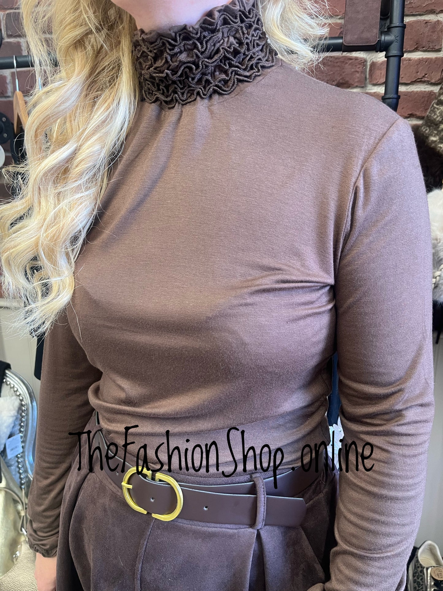 Heidi brown ruffle neck polo 12-16
