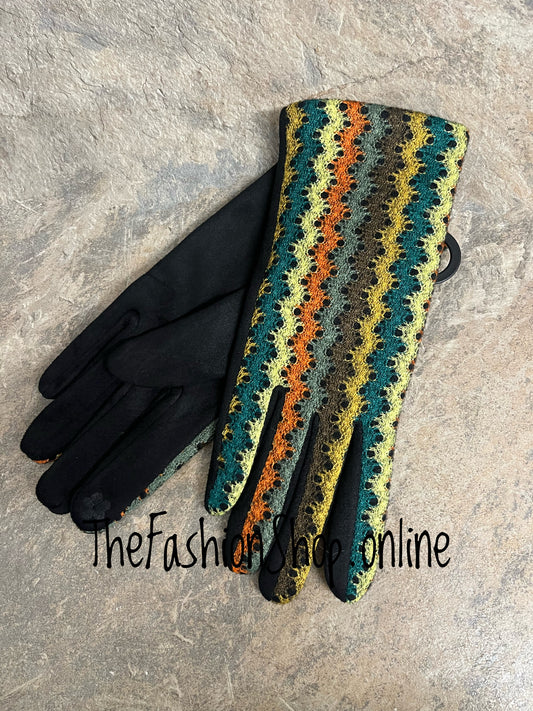 Autumn green lace look gloves