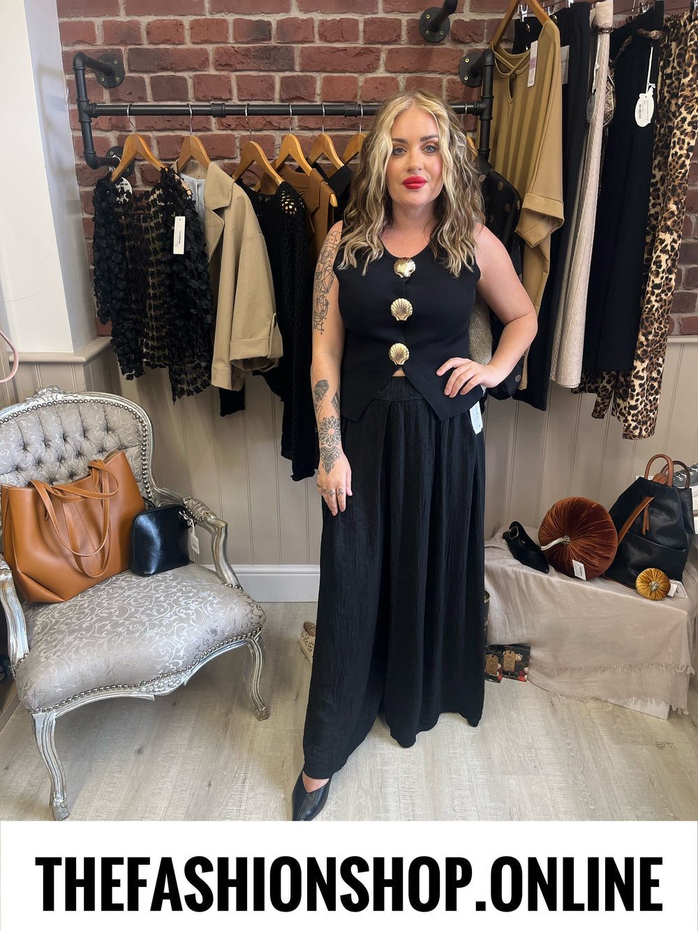 Tiffany black jacquard wide leg trousers 10-16