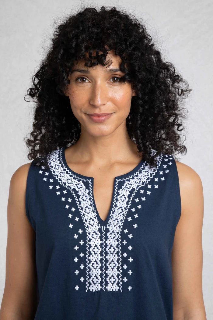 Weird Fish navy Tirtha embroidered vest sizes 8-22