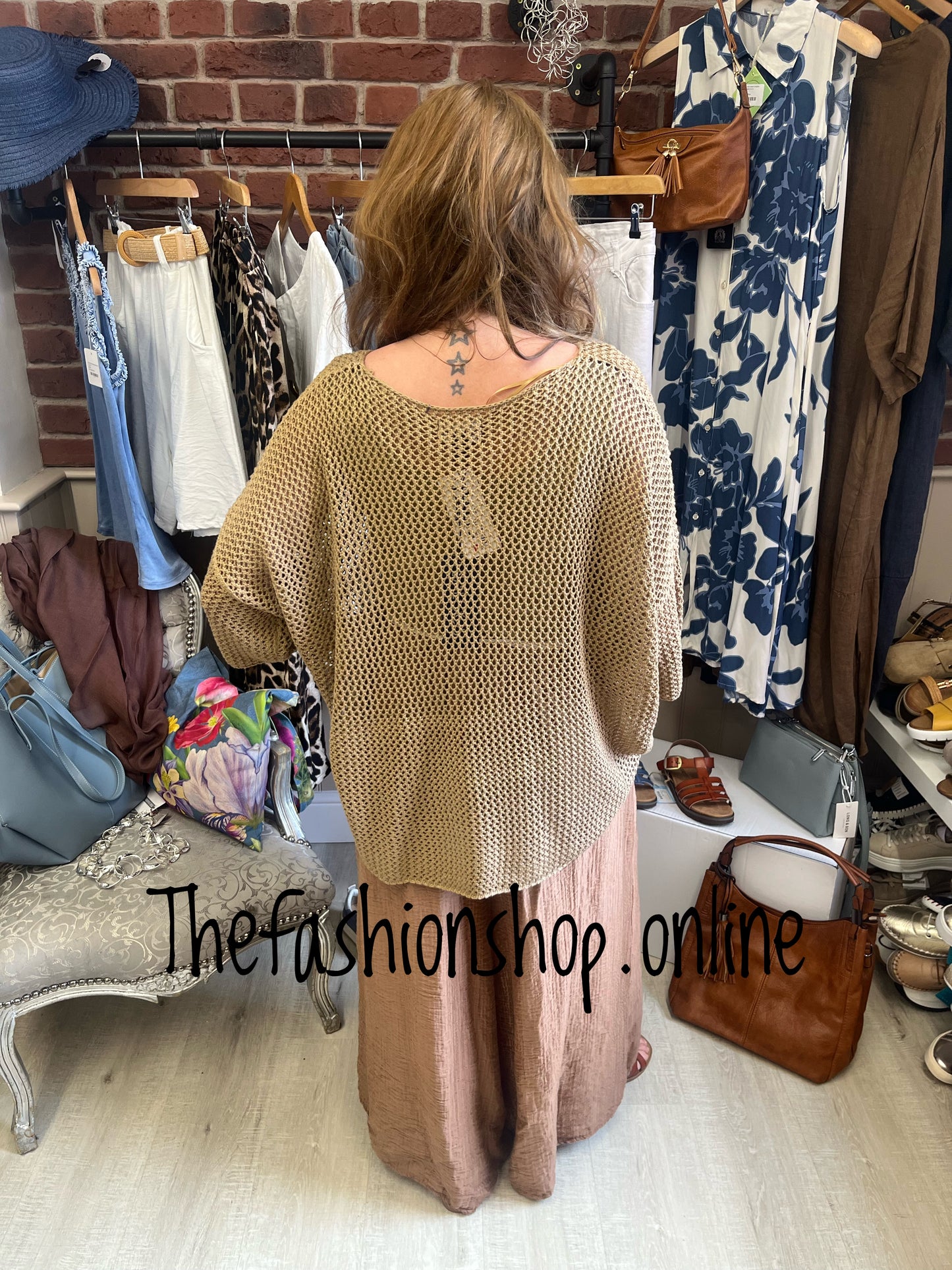 Saloos camel crochet summer jumper sizes 12-18